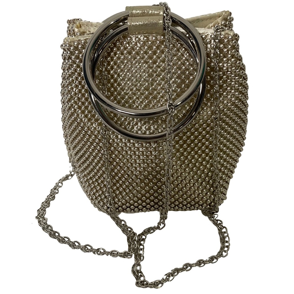 Gorgeous Sparkly Ball Mesh Ring Clutch Silver Round Gem Bag